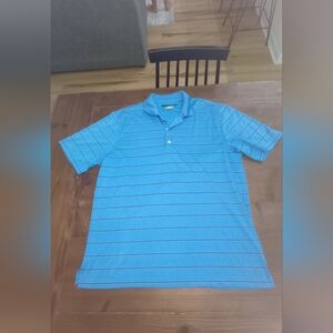 Greg Norman Shirt Mens L Blue Shark Golfer Golf Rugby polo Play Dry